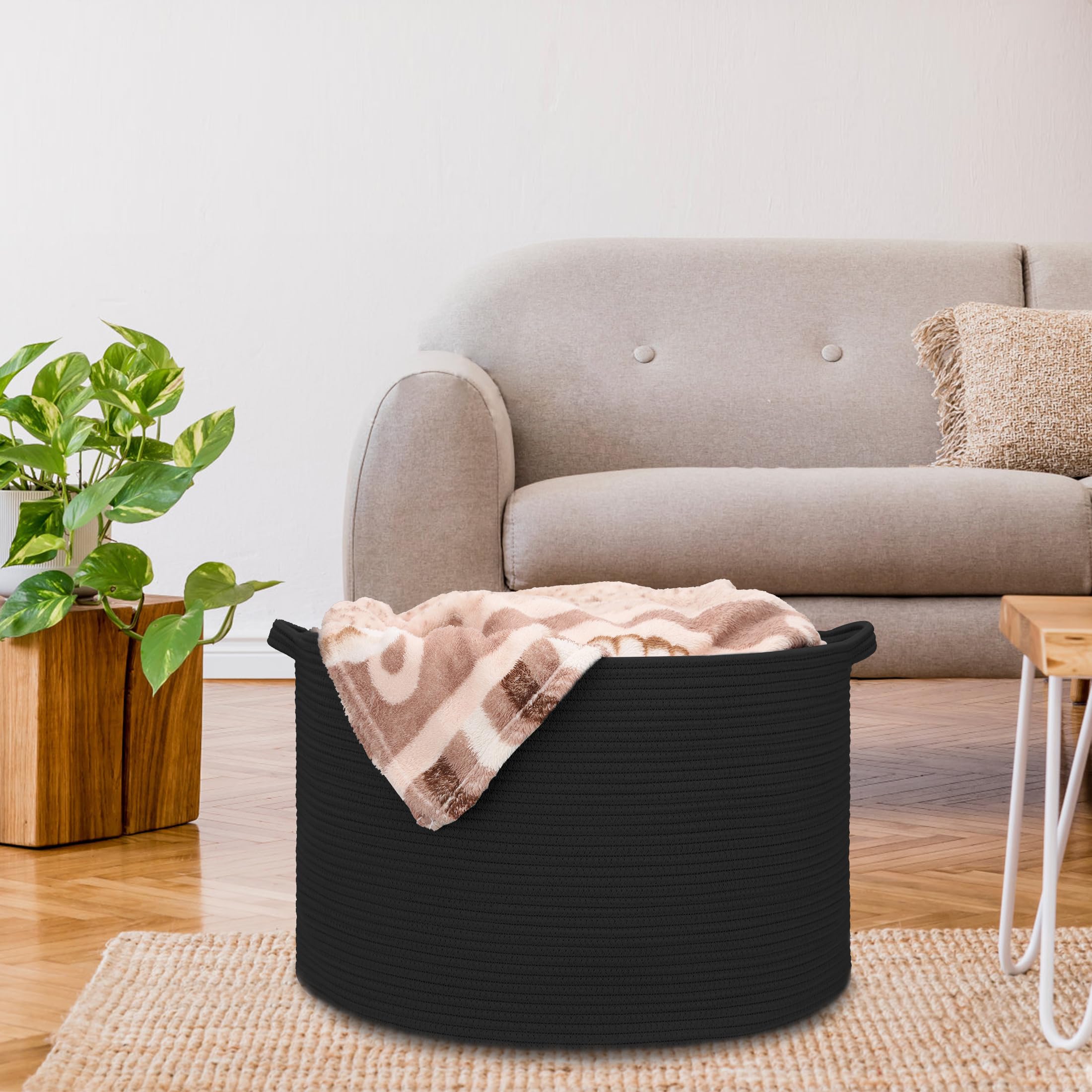 BOSROTY basket blanket storage with soft texture and sturdy frame.