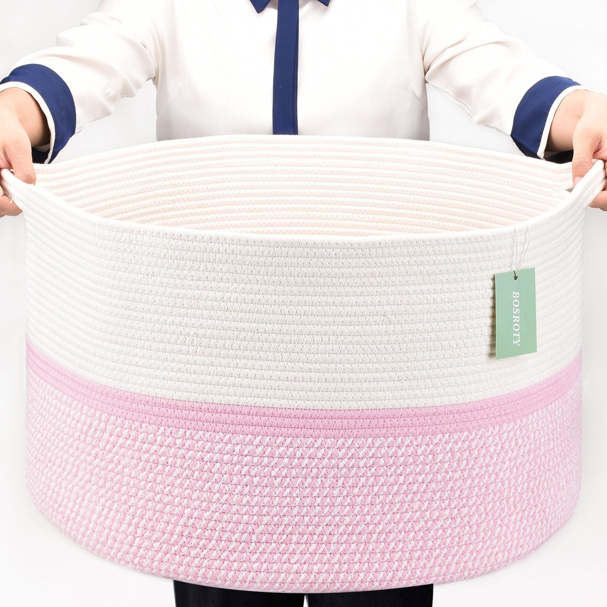 BOSROTY cotton rope basket blends white and pink for stylish baby toy storage