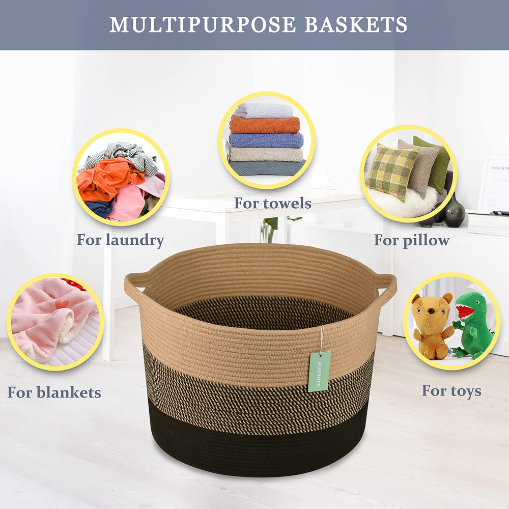 BOSROTY cotton rope basket highlights natural texture while concealing clutter.