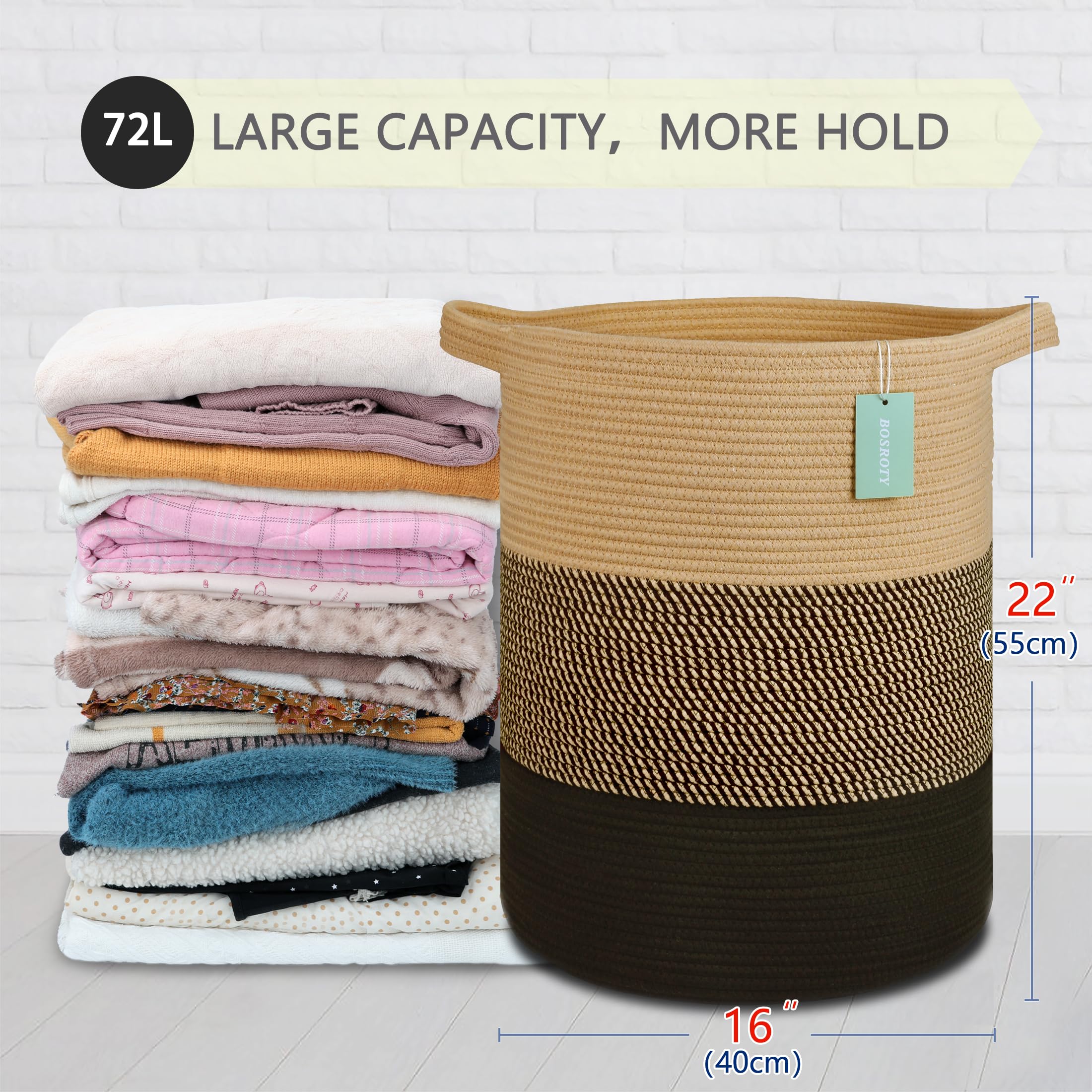 Bosroty cotton rope storage basket blends with decor while tidying clutter.