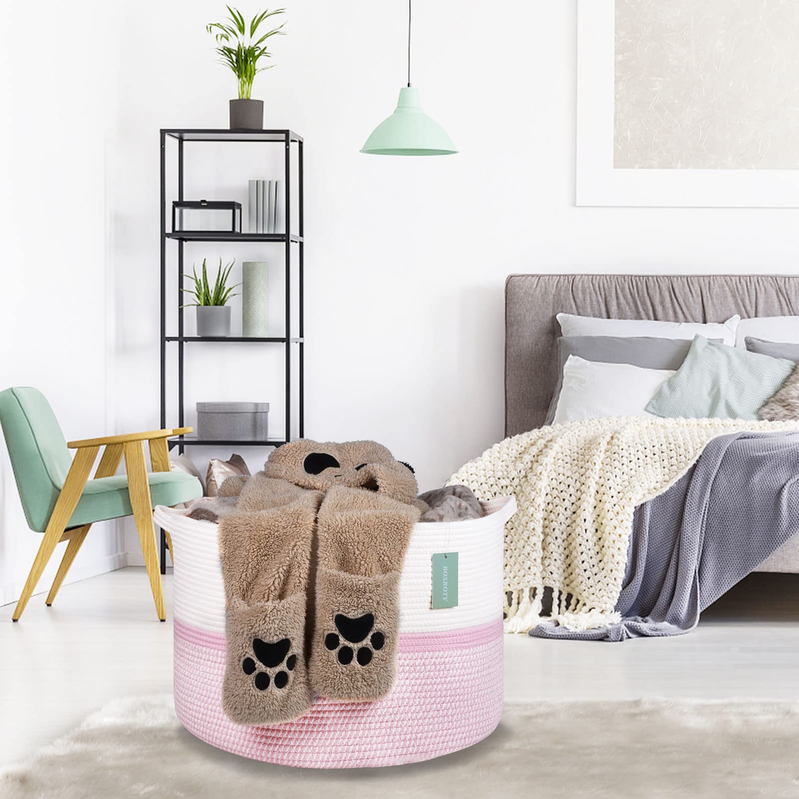 BOSROTY decorative nursery basket adds soft color to rooms