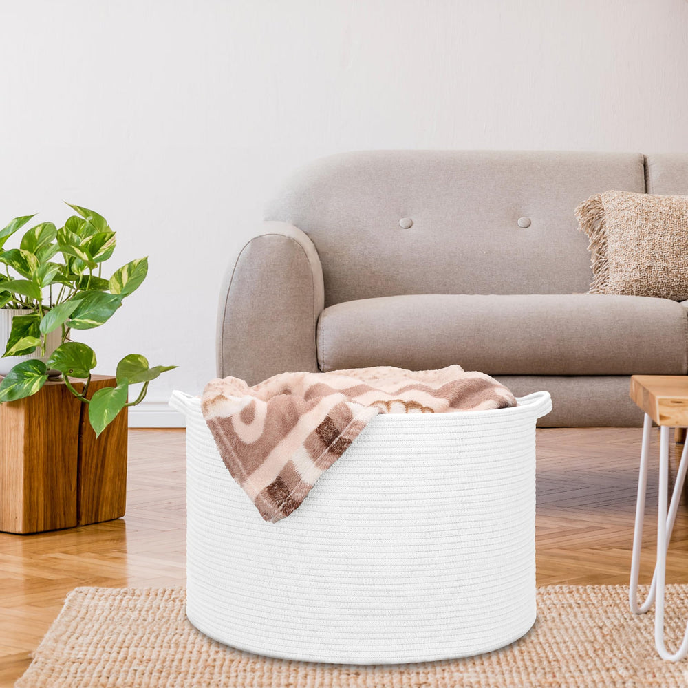 Bosroty white decorative storage basket enhancing modern room decor.