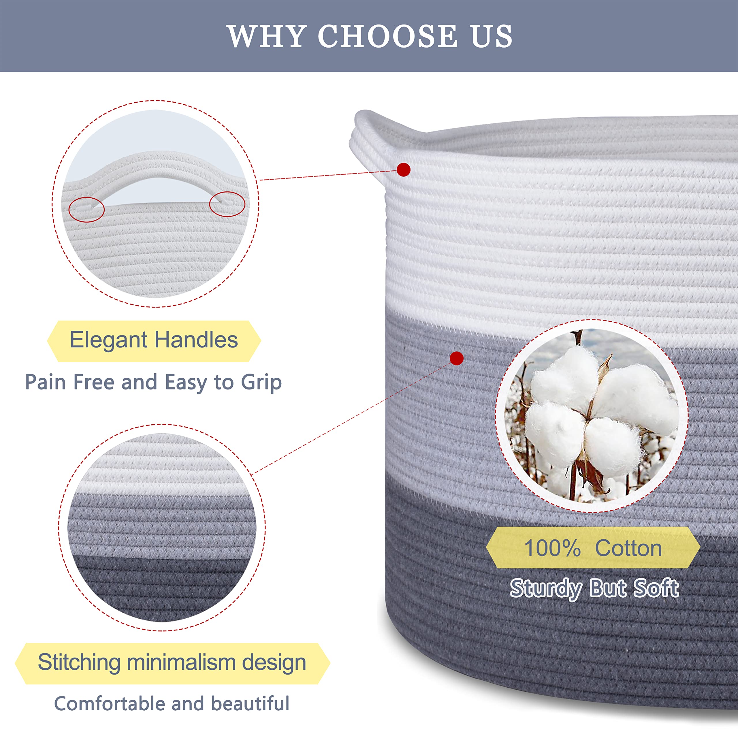 BOSROTY close-up of cotton rope texture and durable stitching.