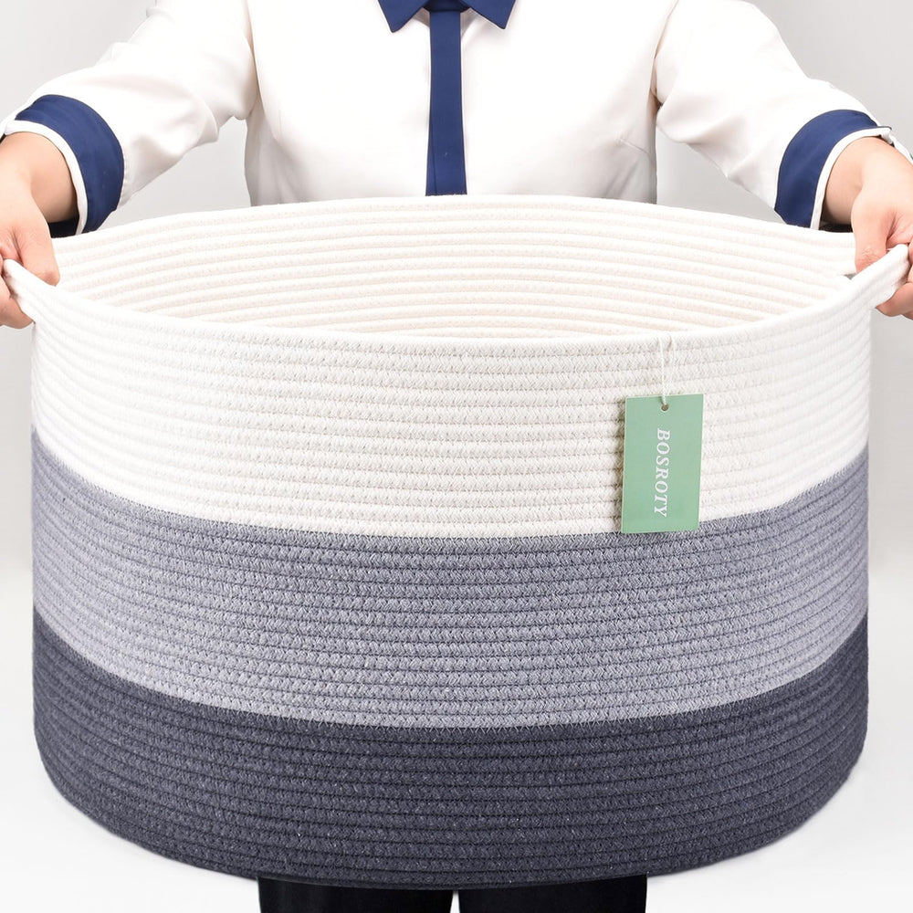 BOSROTY extra large blanket basket front view showing ample 87L storage capacity.
