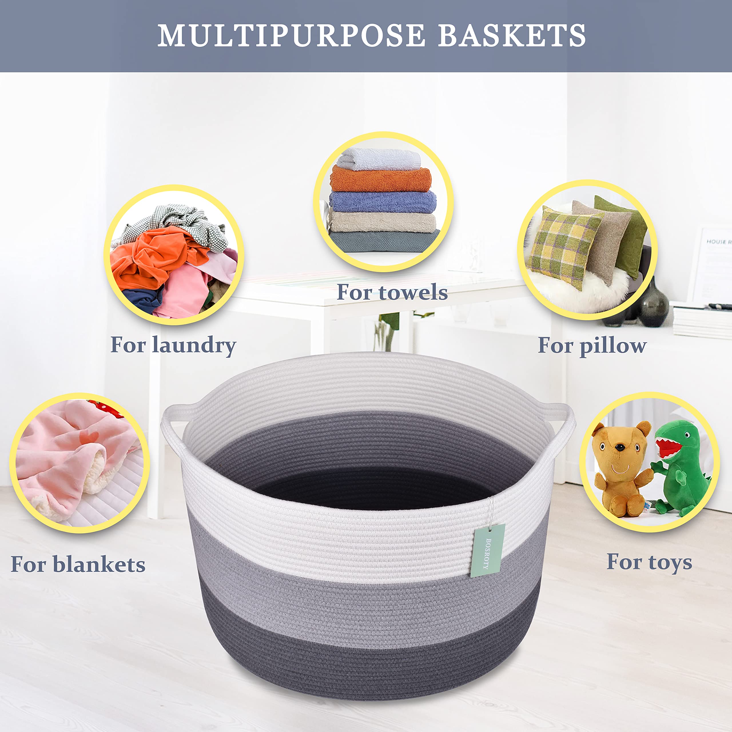BOSROTY nursery storage basket with baby essentials and soft touch.