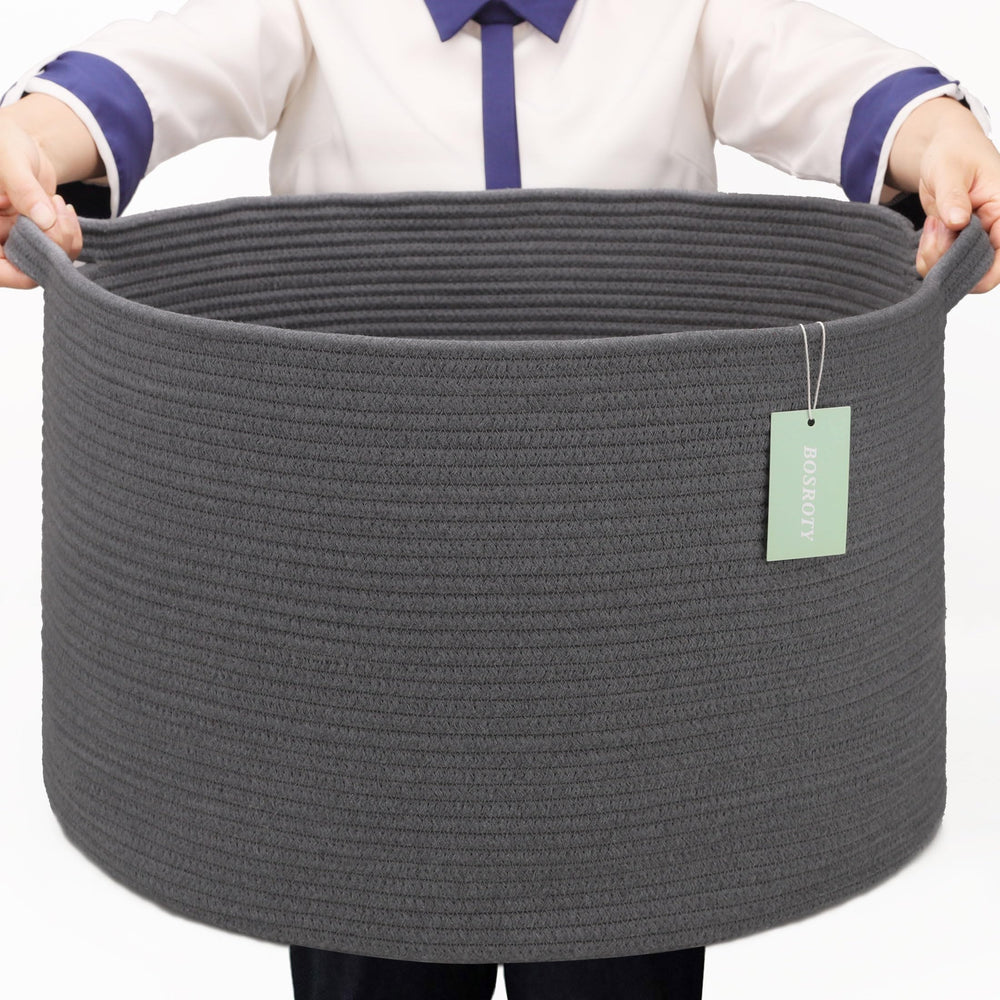 BOSROTY extra-large blanket basket top view ideal for organizing bulky blankets.
