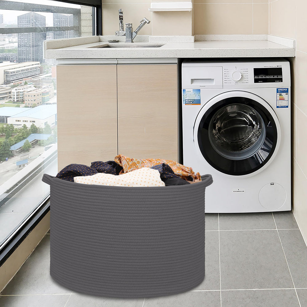 BOSROTY foldable laundry basket showing crease-free storage when not in use.