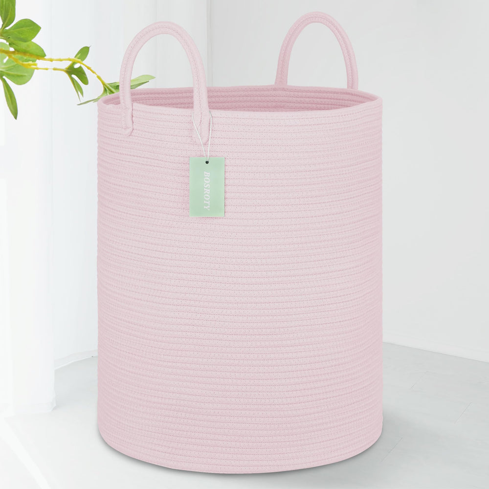 Bosroty large cotton rope laundry basket 16x20, spacious storage for towels and clothes.
