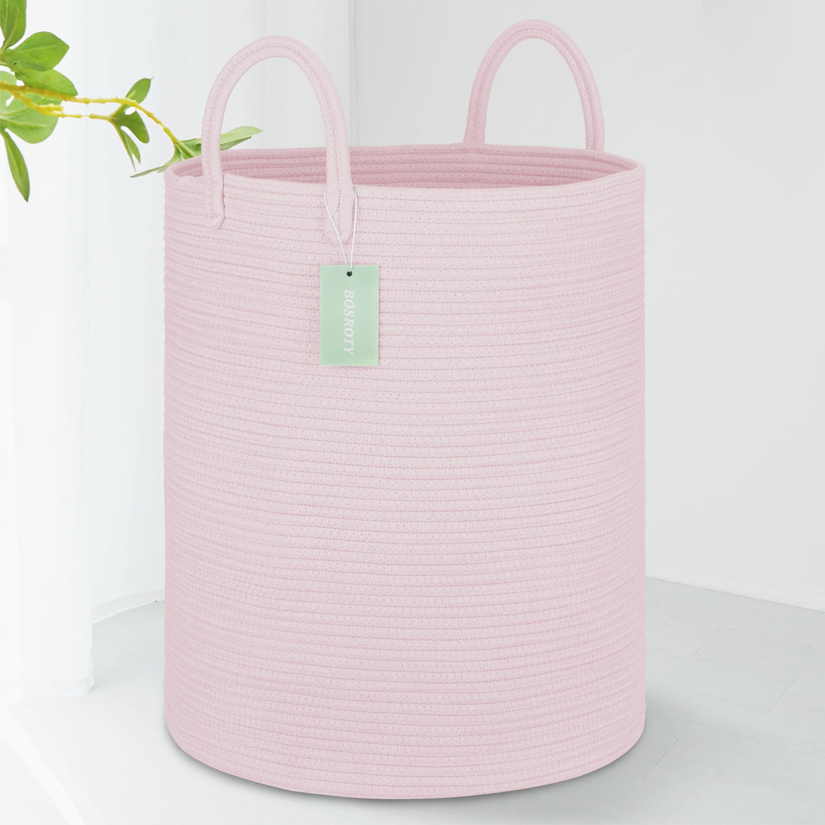 Bosroty large cotton rope laundry basket 16x20, spacious storage for towels and clothes.