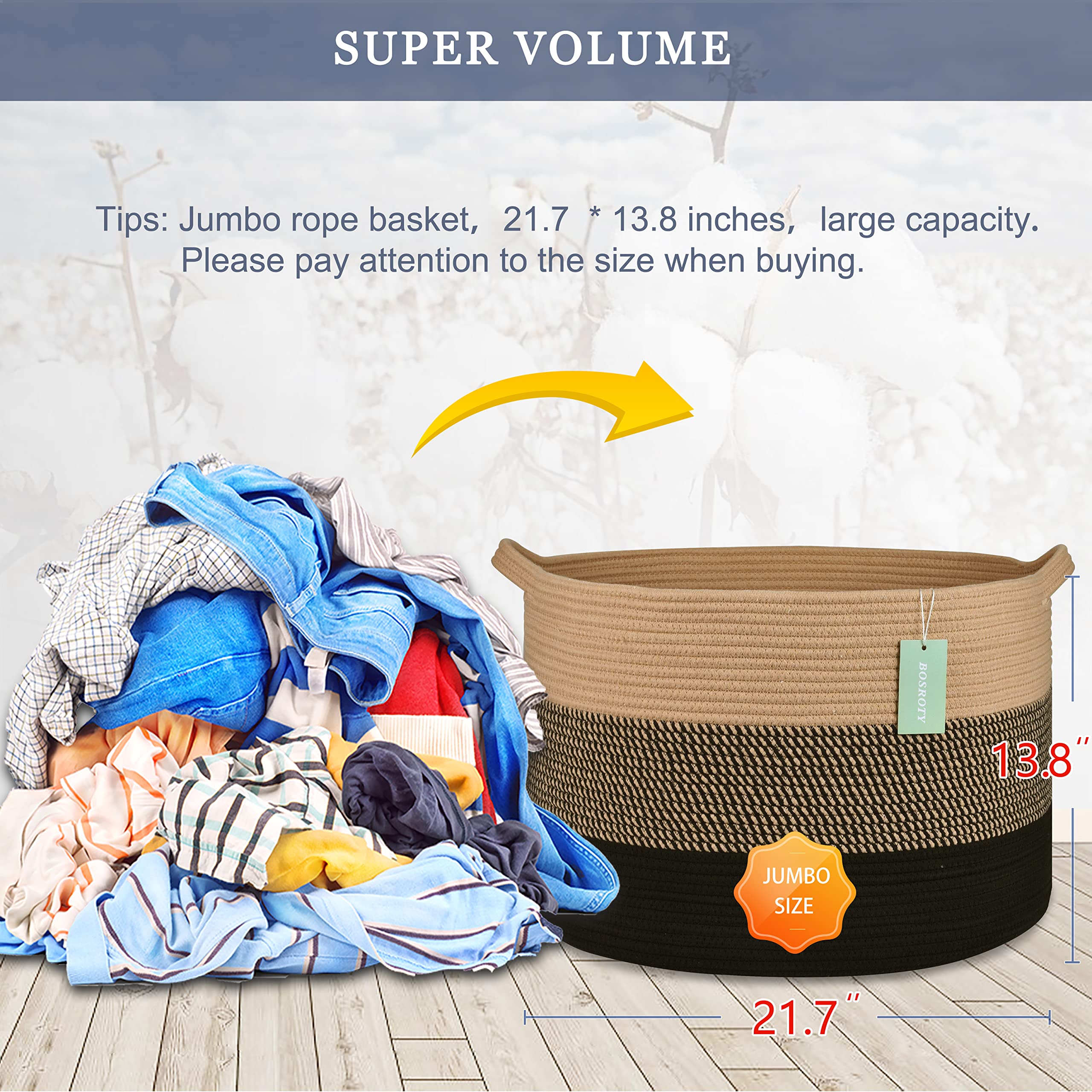 BOSROTY laundry hamper large capacity keeps laundry organized with easy carry handles.