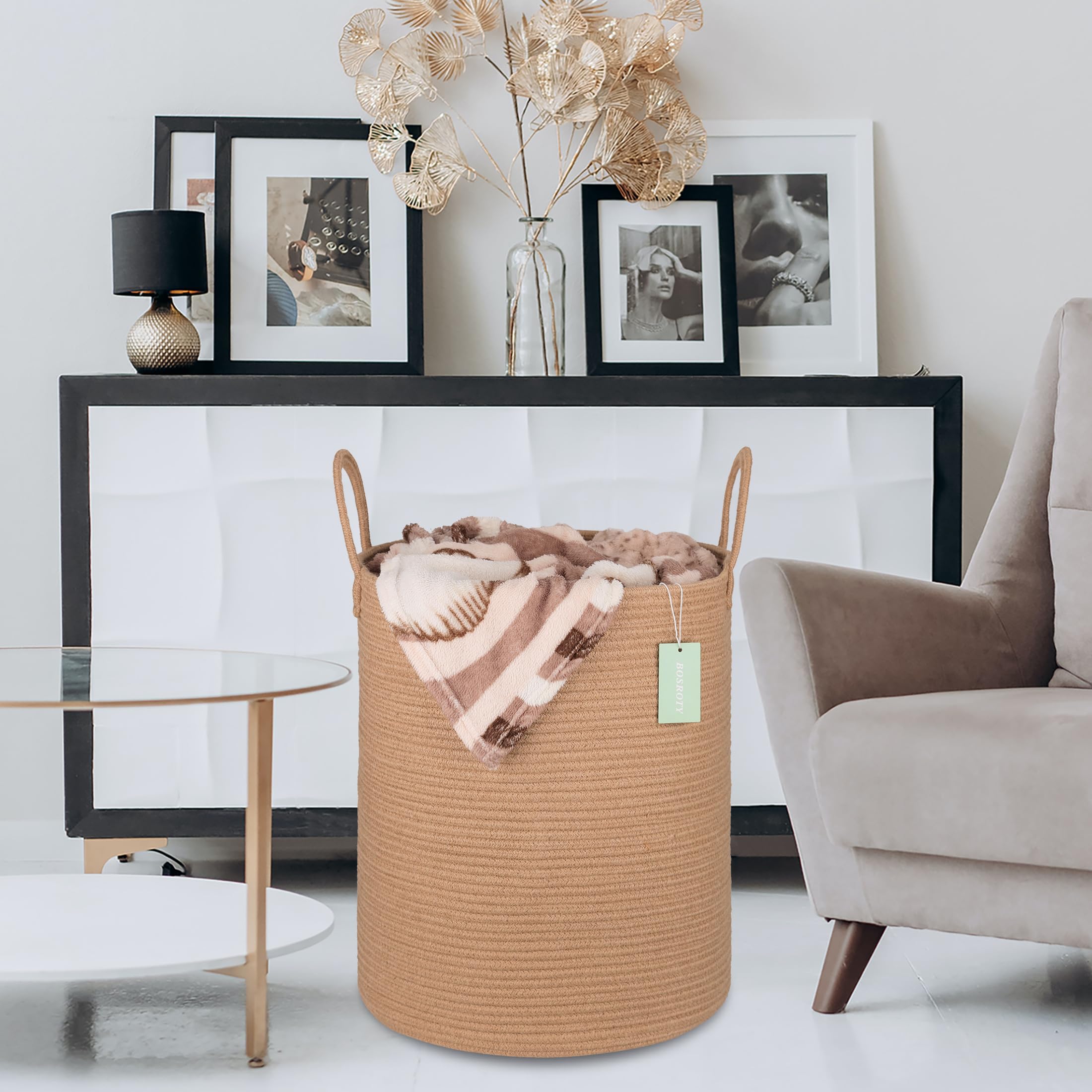 BOSROTY living room storage adds natural decor and organization