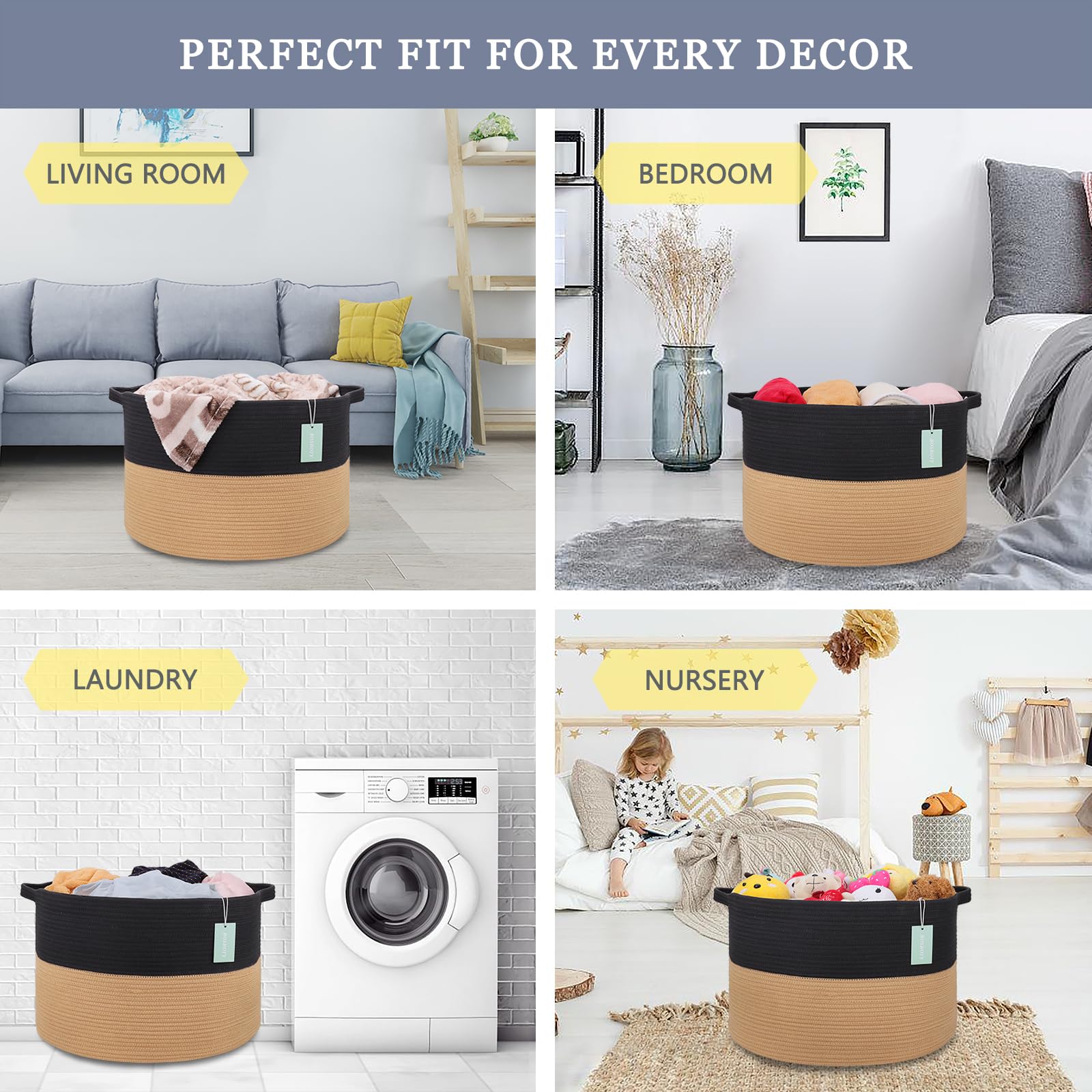 BOSROTY nursery storage basket shows large 22x14 inches for essentials.