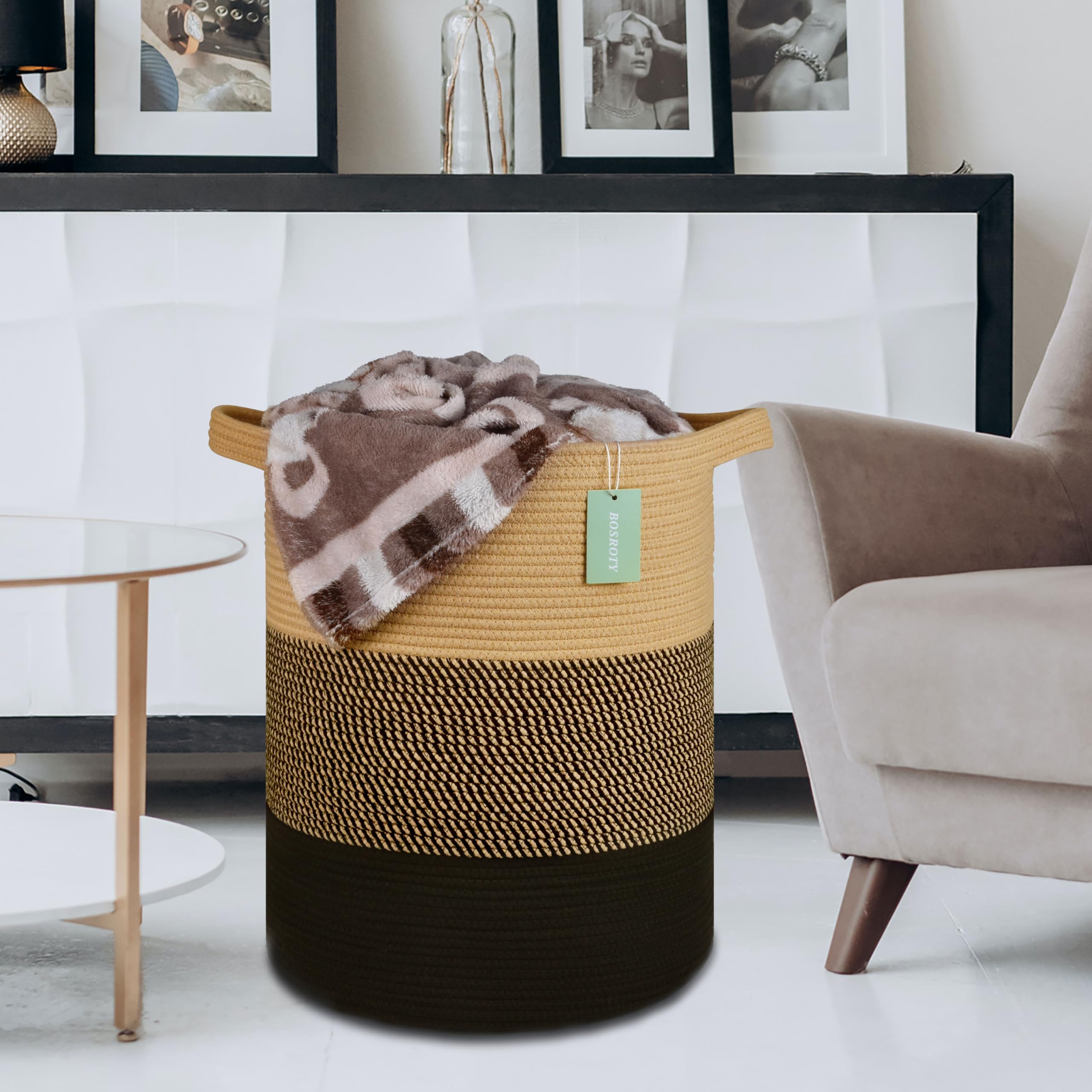 Bosroty pillow and towel storage basket keeps textiles tidy and accessible.