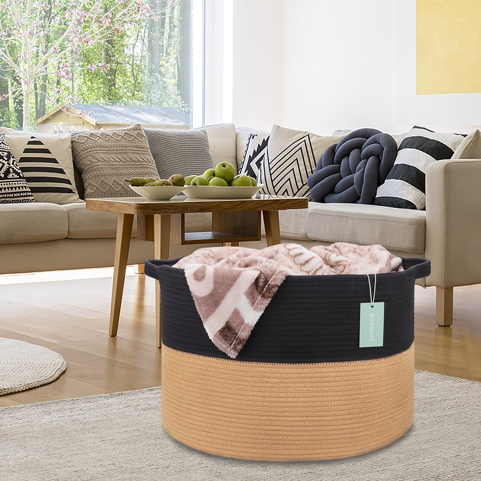 BOSROTY versatile basket for plants, pillows, and towels in any room.