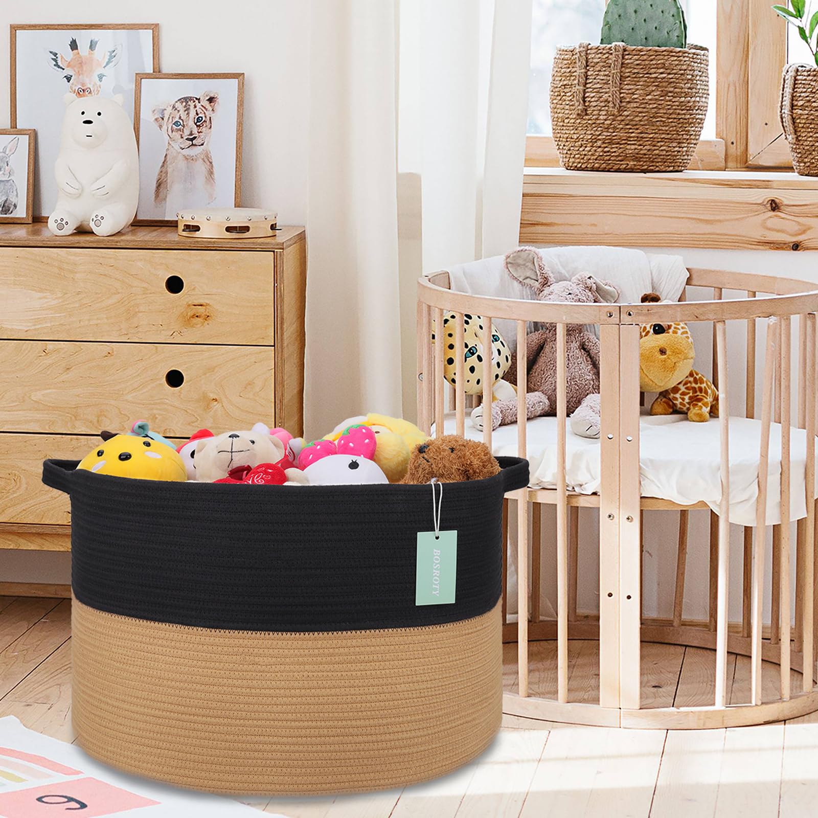BOSROTY plush toy storage basket blends with decor while keeping items accessible.