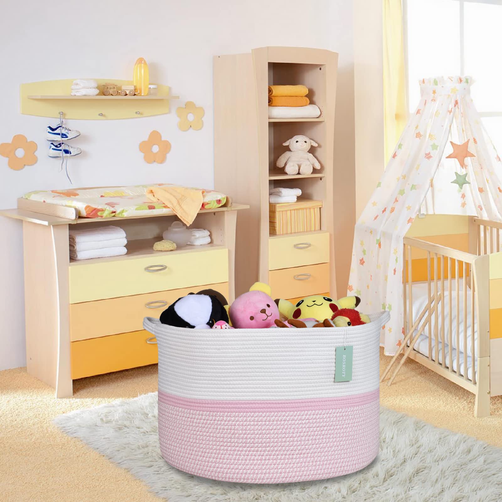 BOSROTY stuffed animal basket keeps plush toys within reach