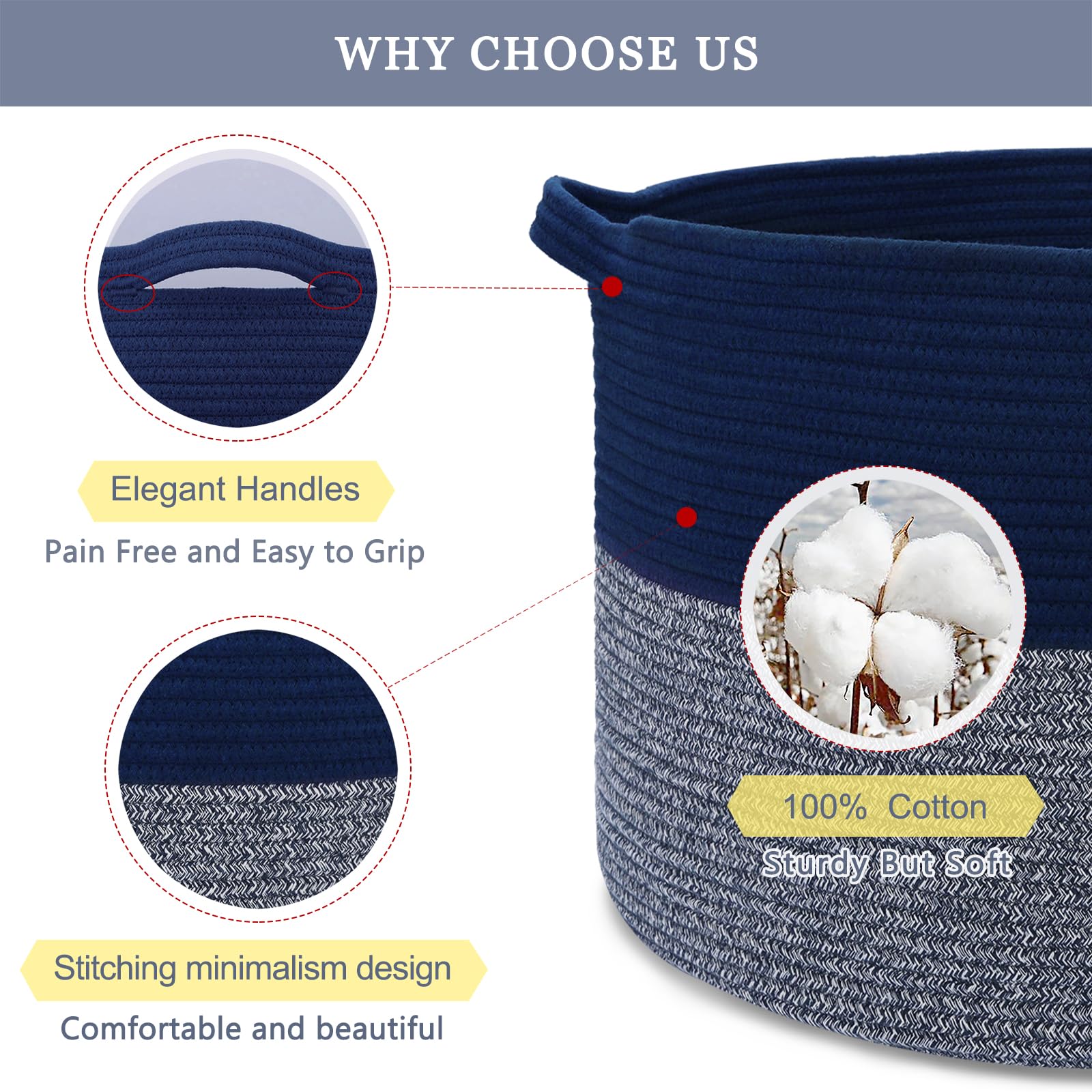 Bosroty basket with sturdy double stitched handles designed for heavy loads.