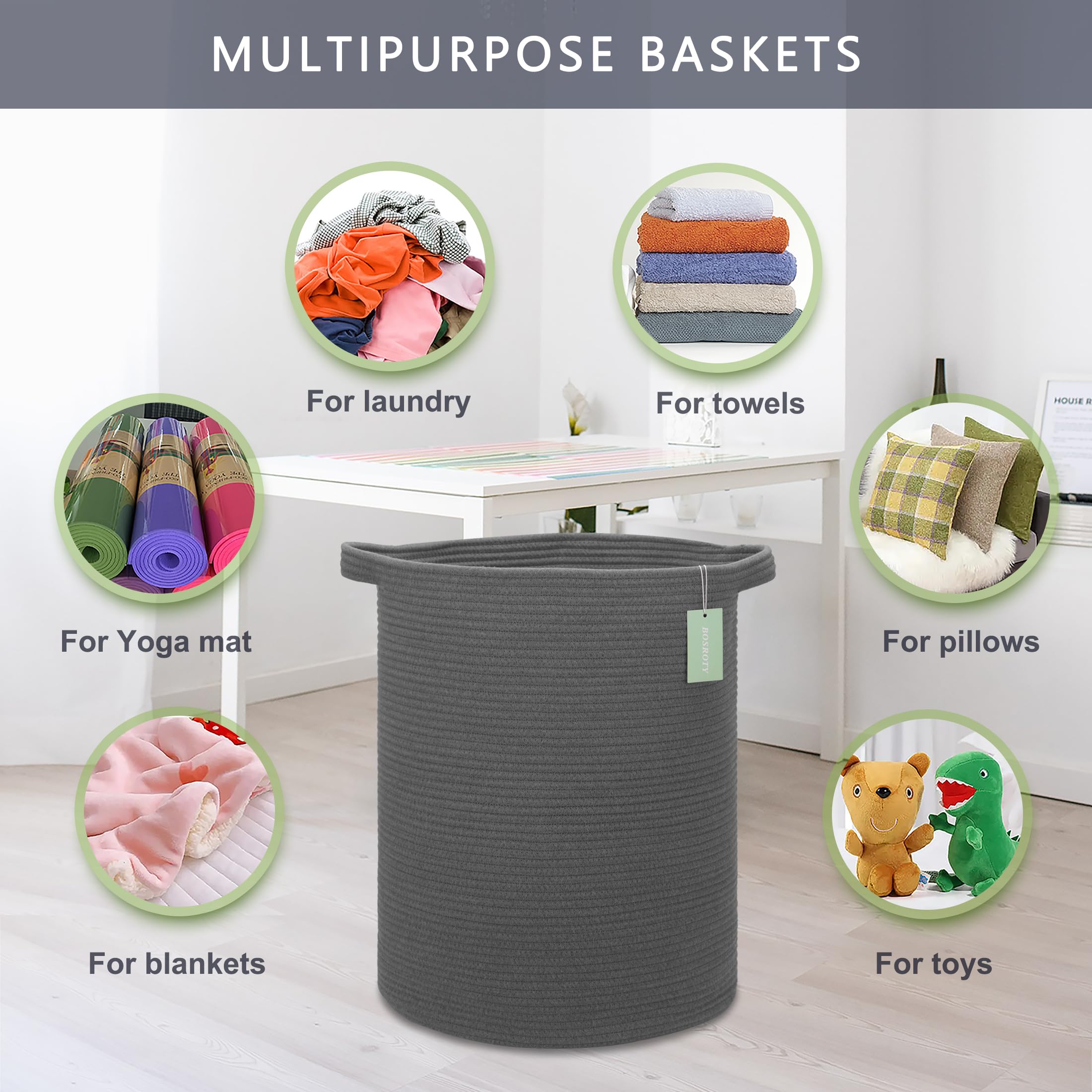 BOSROTY toy-and-blanket storage basket for playful, tidy spaces.
