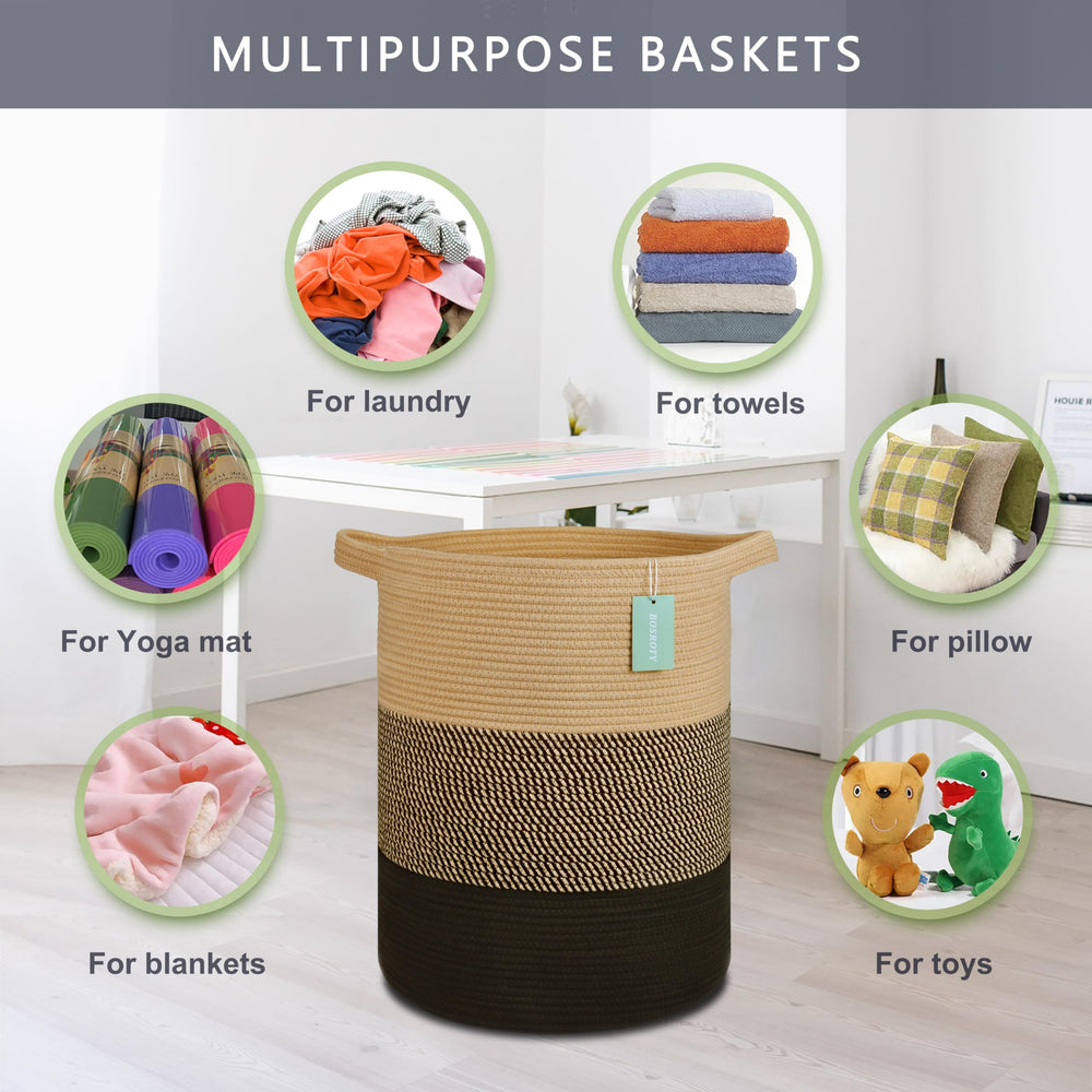 Bosroty woven laundry basket with sturdy handles for carrying heavy loads.