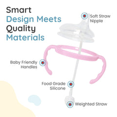 Botabee pink transition kit with handles on Comotomo bottles for easy grip.