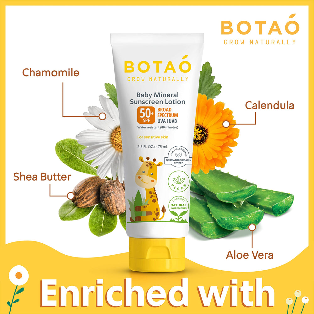 Baby enjoying a sunny outdoor moment with BOTAO sunscreen ready for adventures