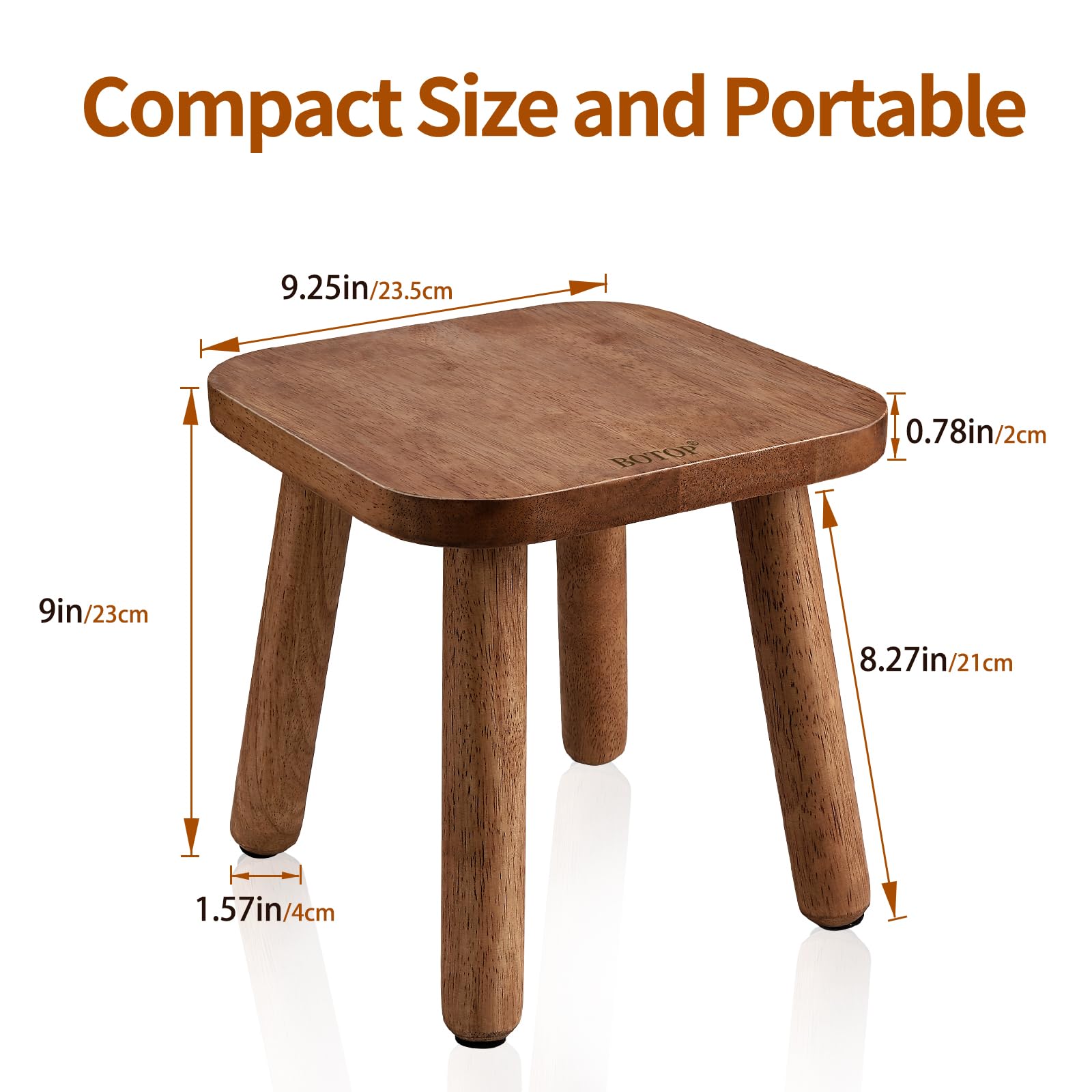 BOTOP wooden step stool in use as footrest and seating aid.