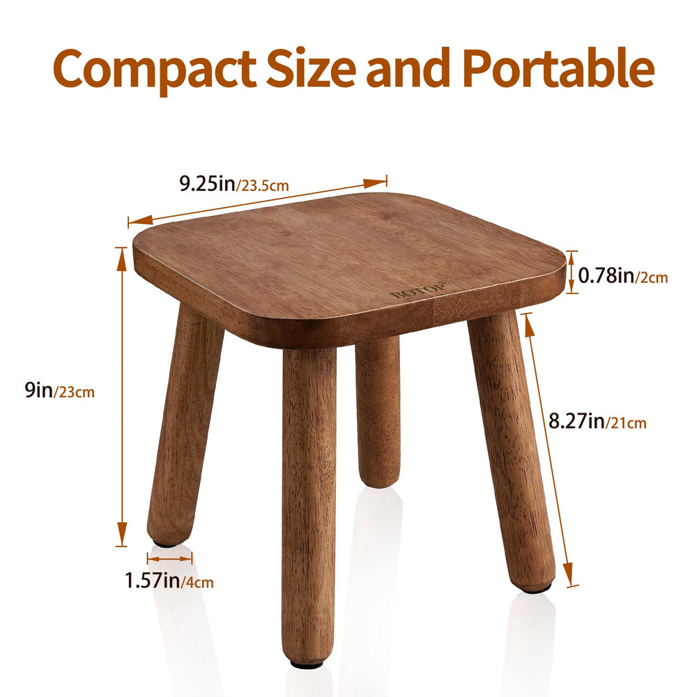 BOTOP wooden step stool in use as footrest and seating aid.
