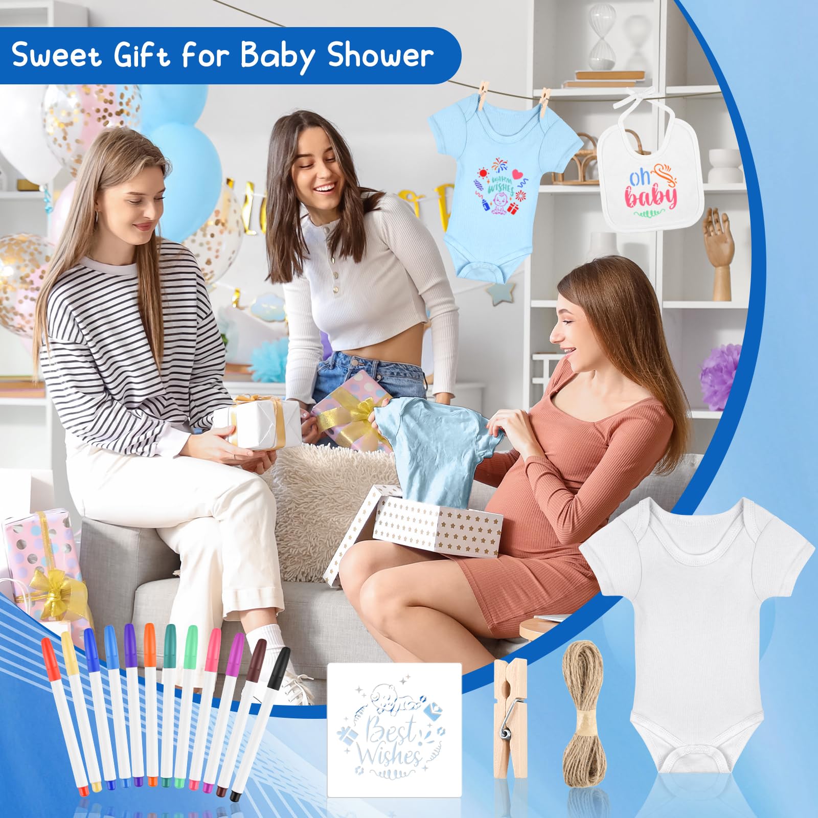 Baby shower game props from the BOUBONI decorating kit.