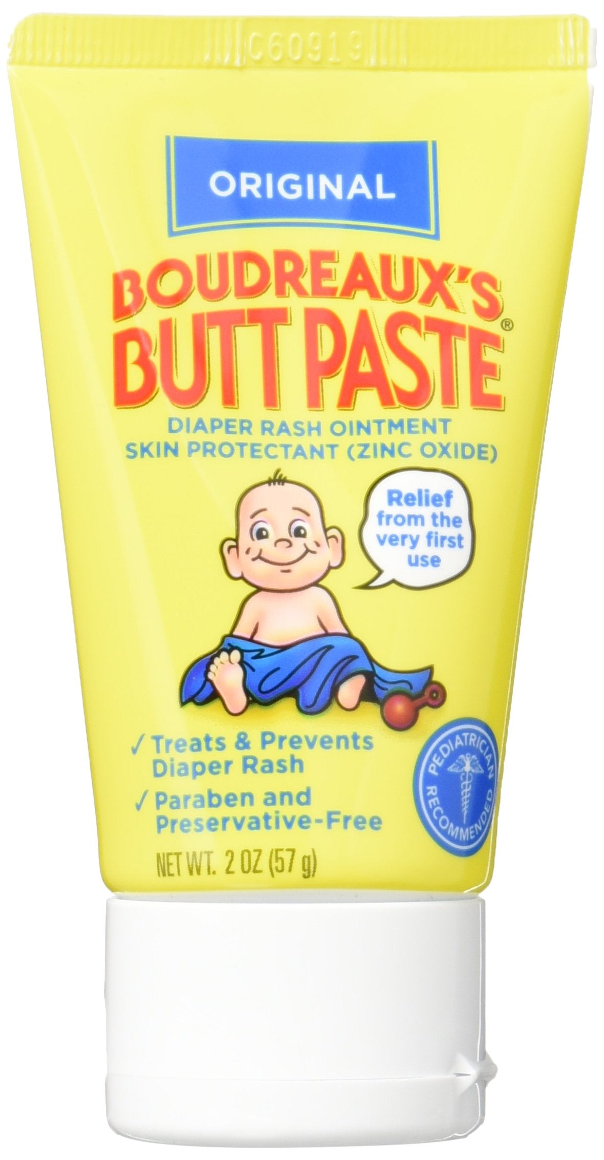 Boudreaux's Butt Paste Original 16% zinc oxide diaper rash ointment tube for daily protection
