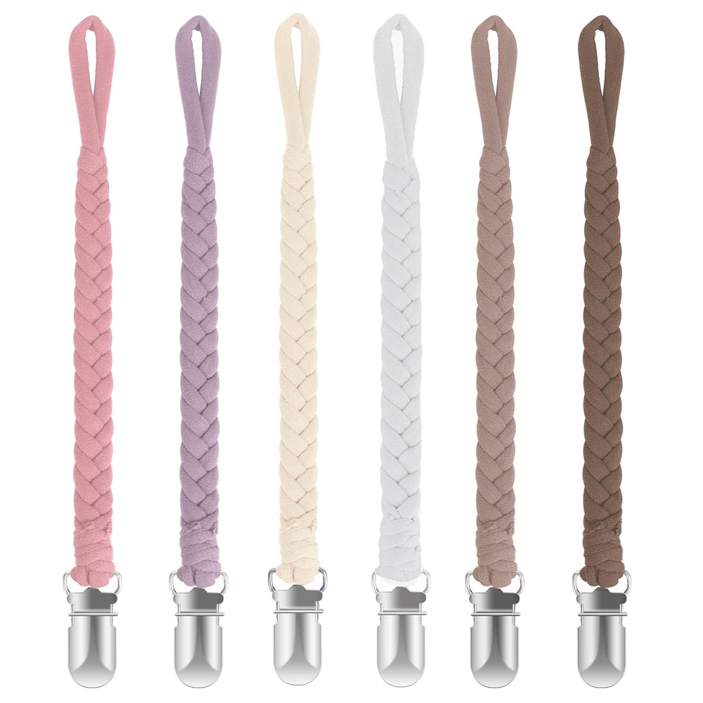 Boukipow baby pacifier clip handmade close-up highlighting soft cotton and durable clip for daily use.