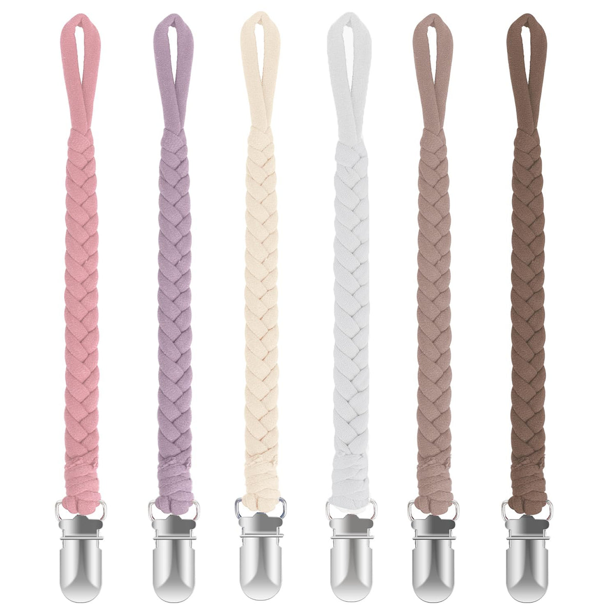 Boukipow baby pacifier clip handmade close-up highlighting soft cotton and durable clip for daily use.