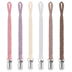 Boukipow baby pacifier clip handmade close-up highlighting soft cotton and durable clip for daily use.