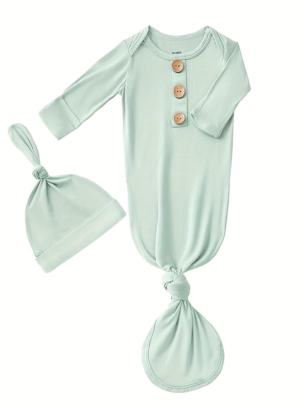 Bow Dream newborn knotted gown in light green with soft modal comfort for restful naps.