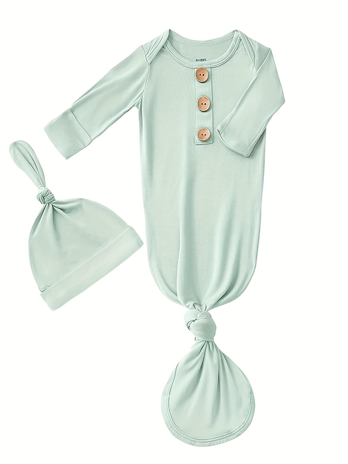 Bow Dream newborn knotted gown in light green with soft modal comfort for restful naps.