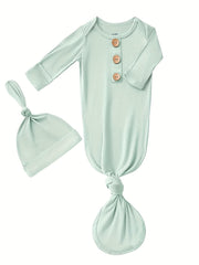 Bow Dream newborn knotted gown in light green with soft modal comfort for restful naps.