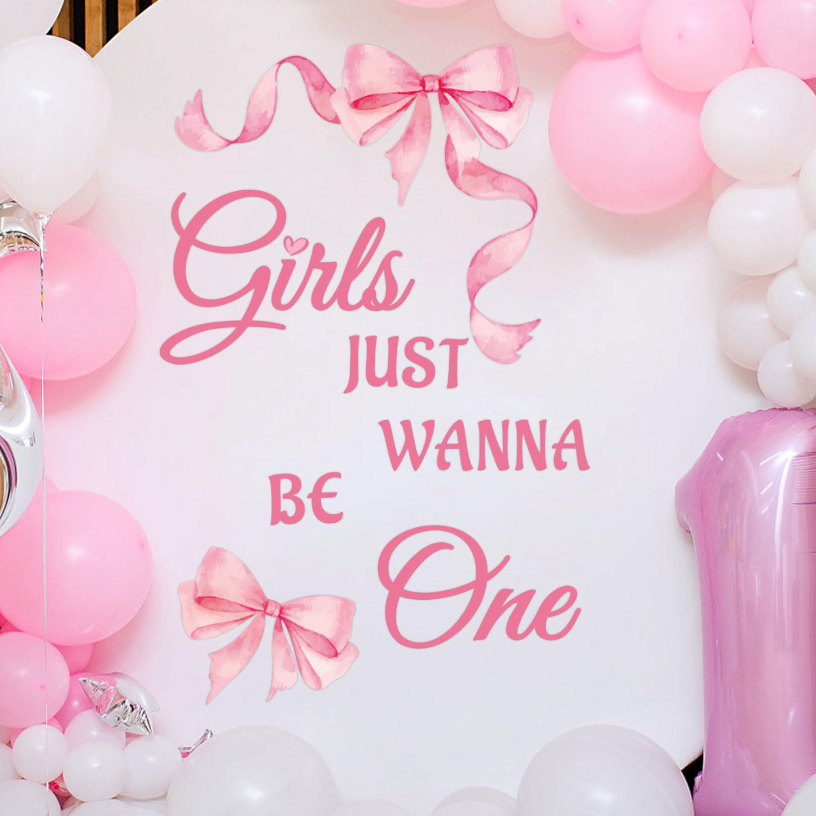 BOXOB Girls Just Wanna Be One wall decal full set for a dreamy pink party backdrop.