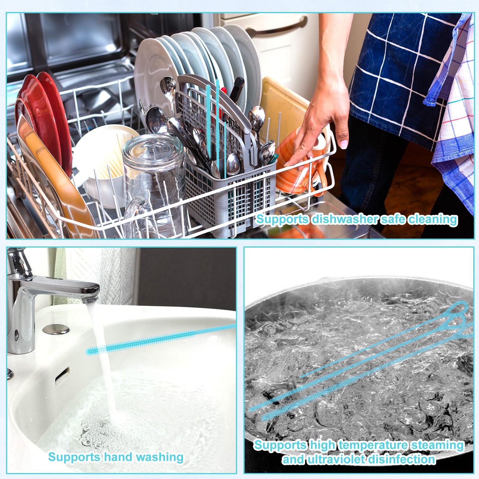 BOXOB durable silicone straw cleaner is soft yet sturdy for repeated use.