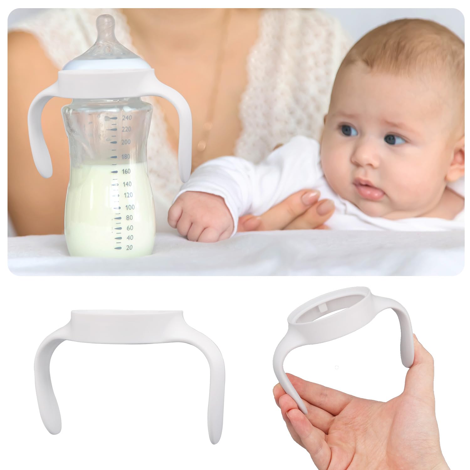 BOXOB white bottle handles create comfortable grip and tidy family routine.