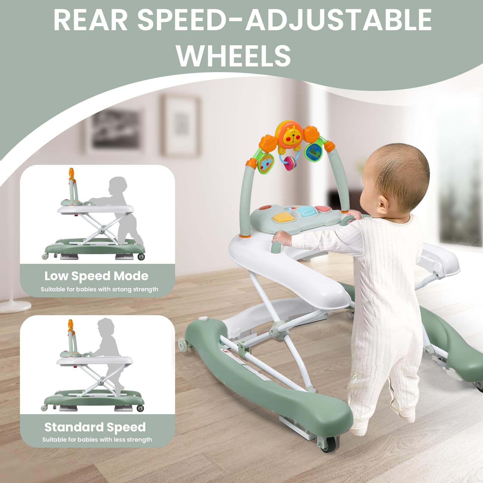 Boyro Baby walker folded for compact storage under furniture