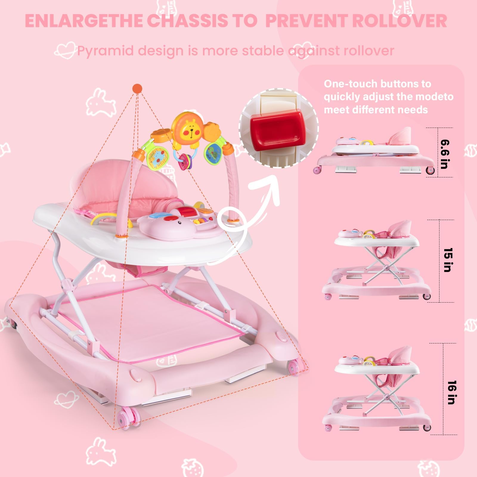 Boyro Baby 5-in-1 walker in bouncer mode for gentle activity.