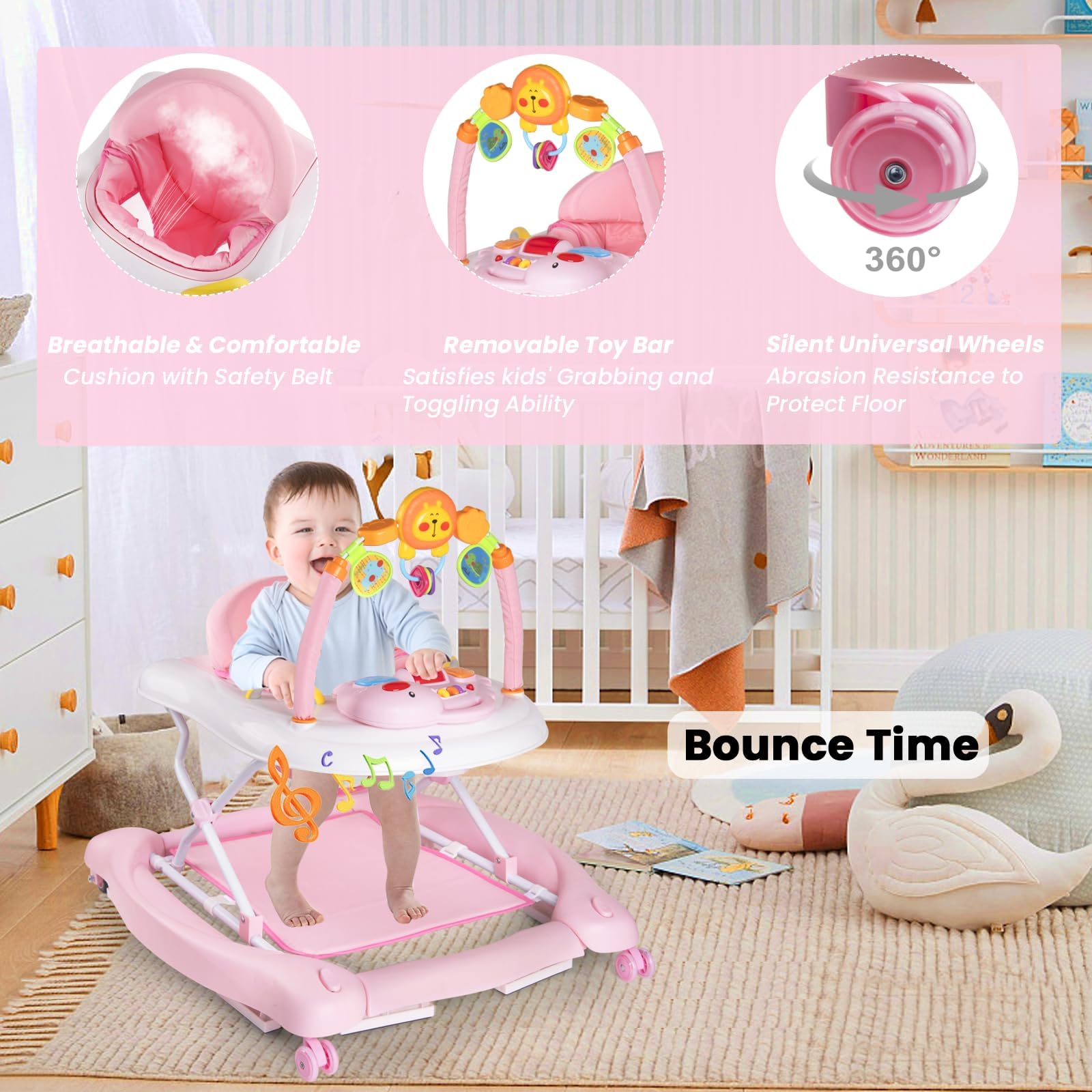 Boyro Baby 5-in-1 walker features a feeding tray for snack time.