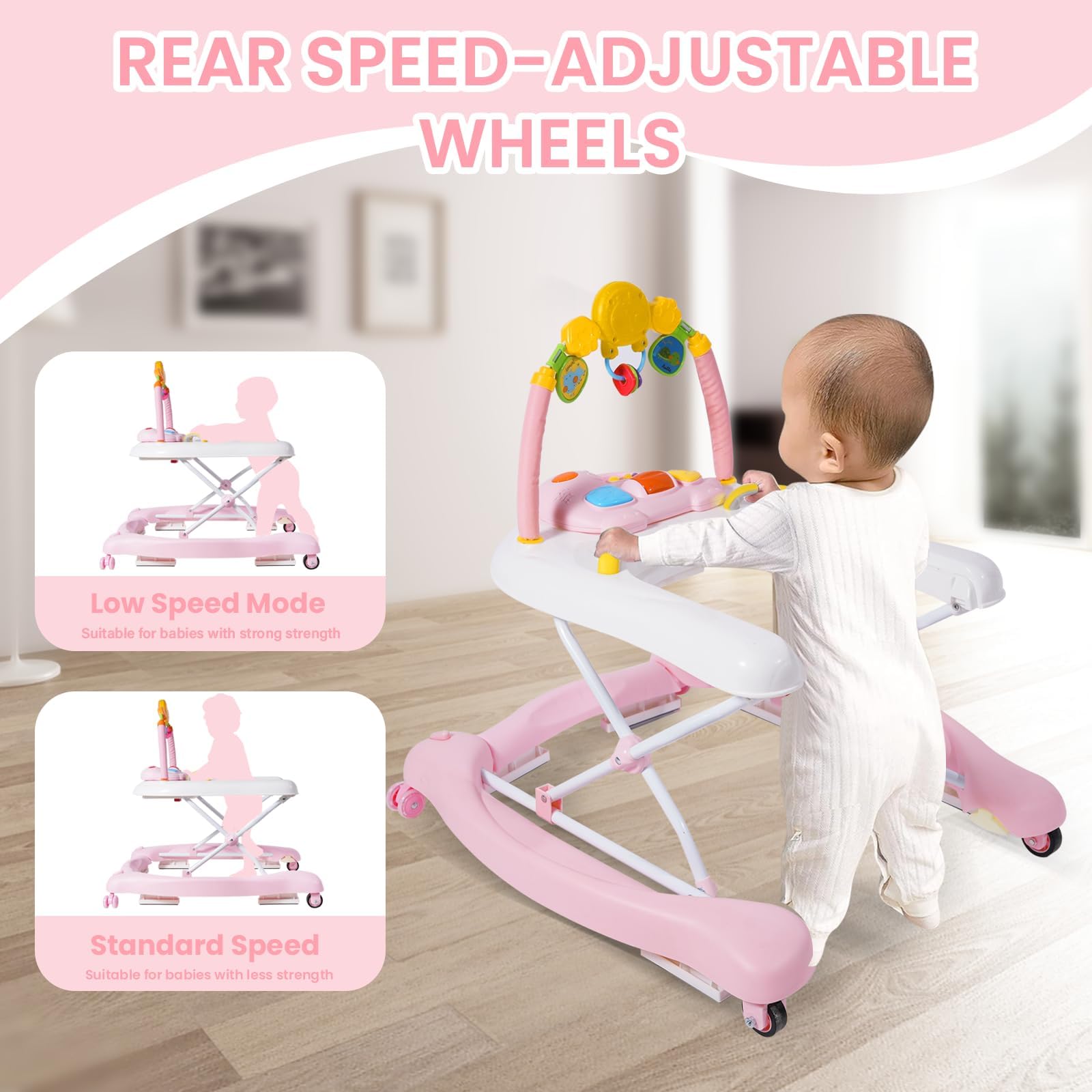 Boyro Baby 5-in-1 walker with music panel and hanging toys.
