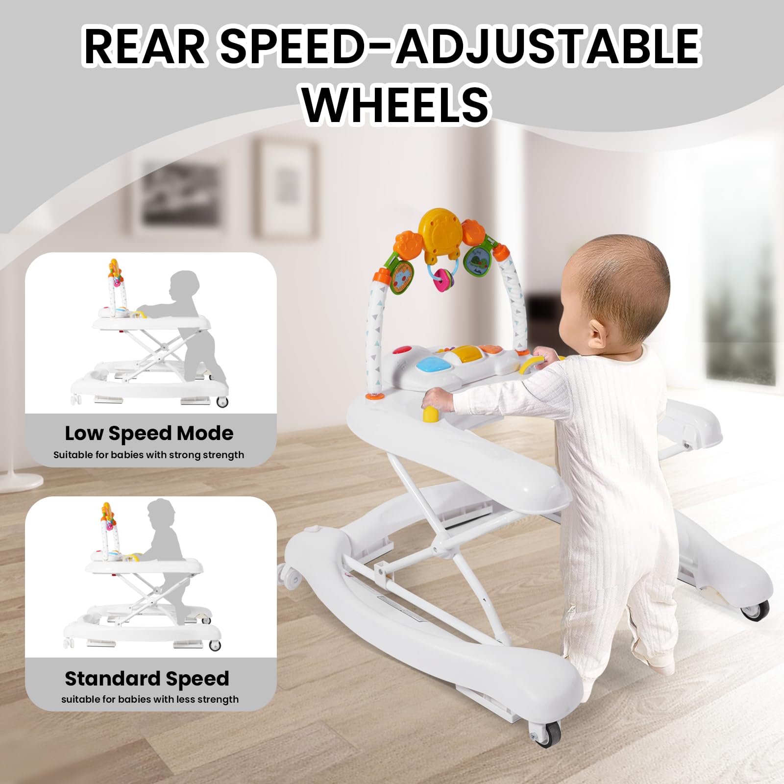 Boyro Baby 5-in-1 walker push mode enables caregiver-assisted mobility.