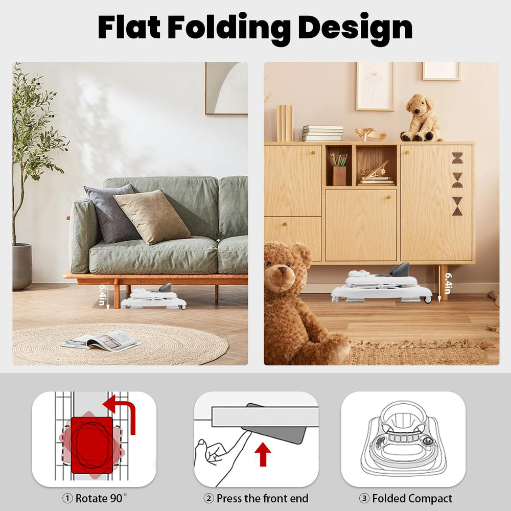 Boyro Baby built-in music and toys stimulate early senses.