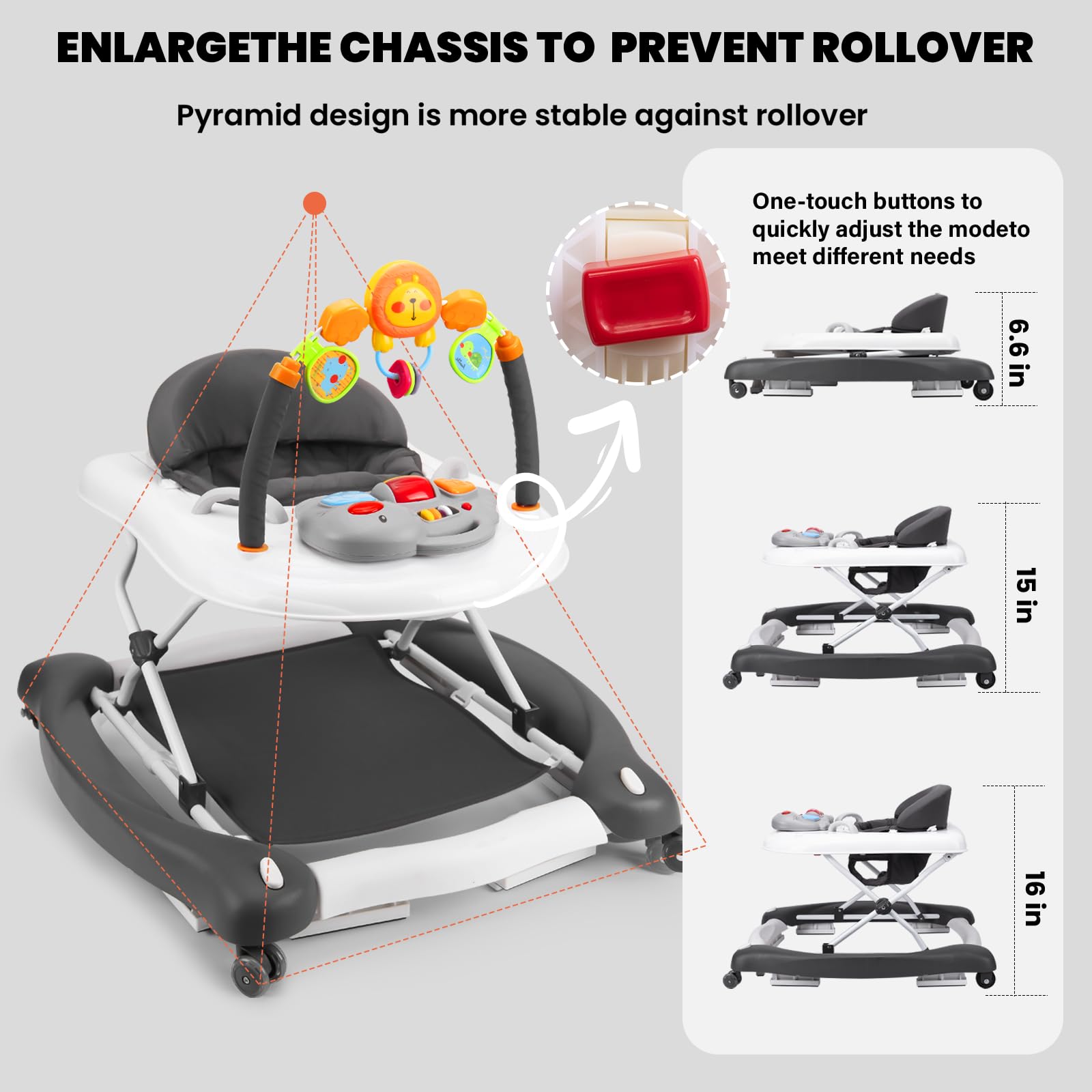 Boyro Baby safety-focused design with a stable base and non-slip cushions.