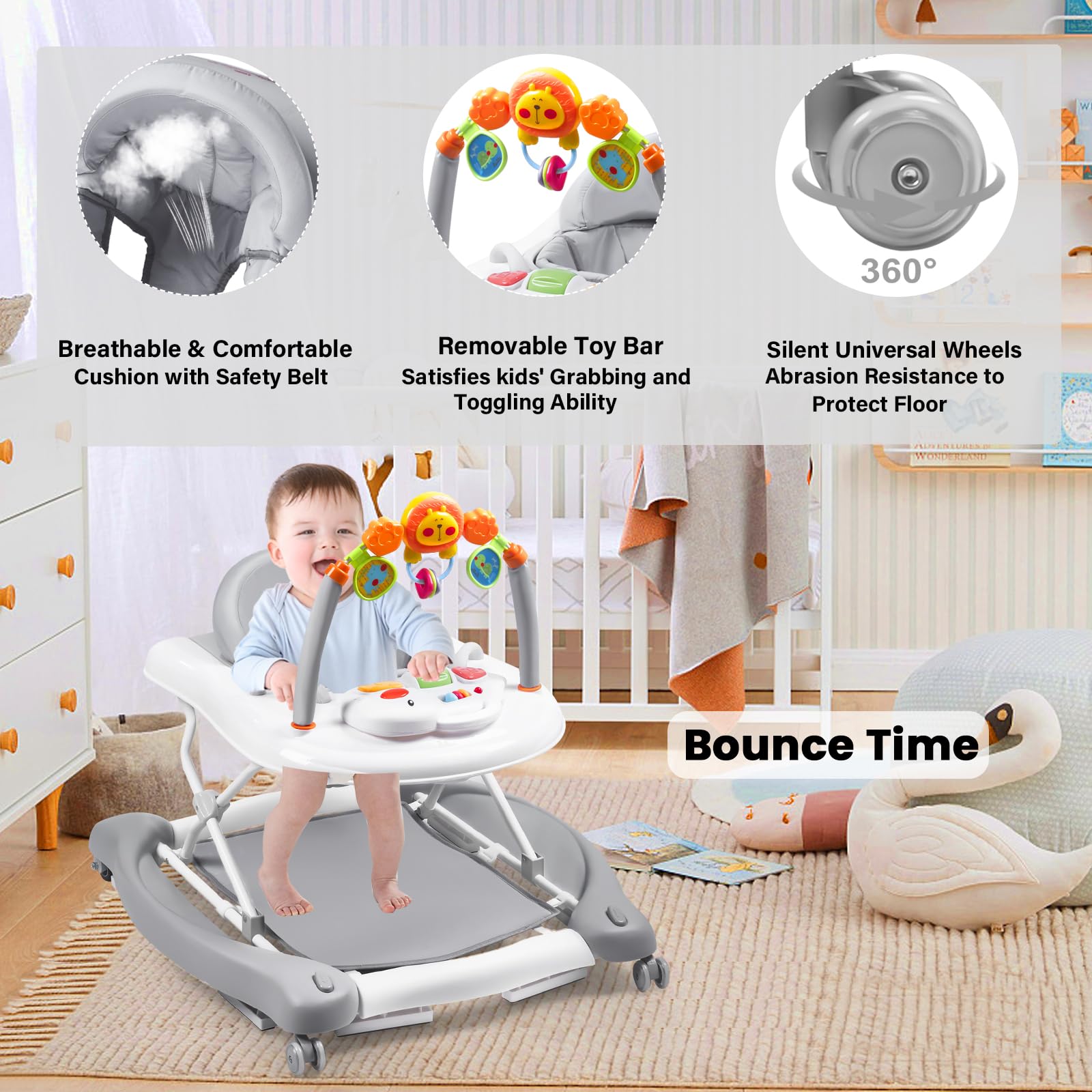 Boyro Baby walker eating tray enables supervised snacks