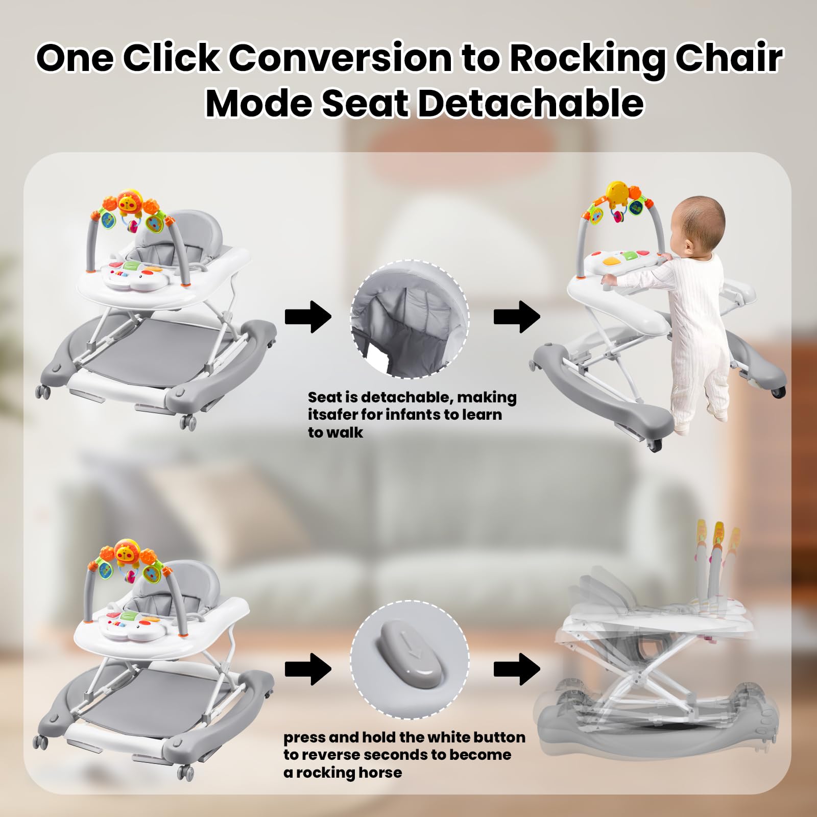 Boyro Baby walker push mode assists caregiver support