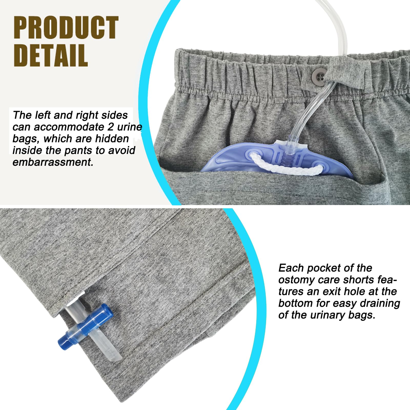 Boyudzltd catheter bag pants, side view for discreet everyday use.