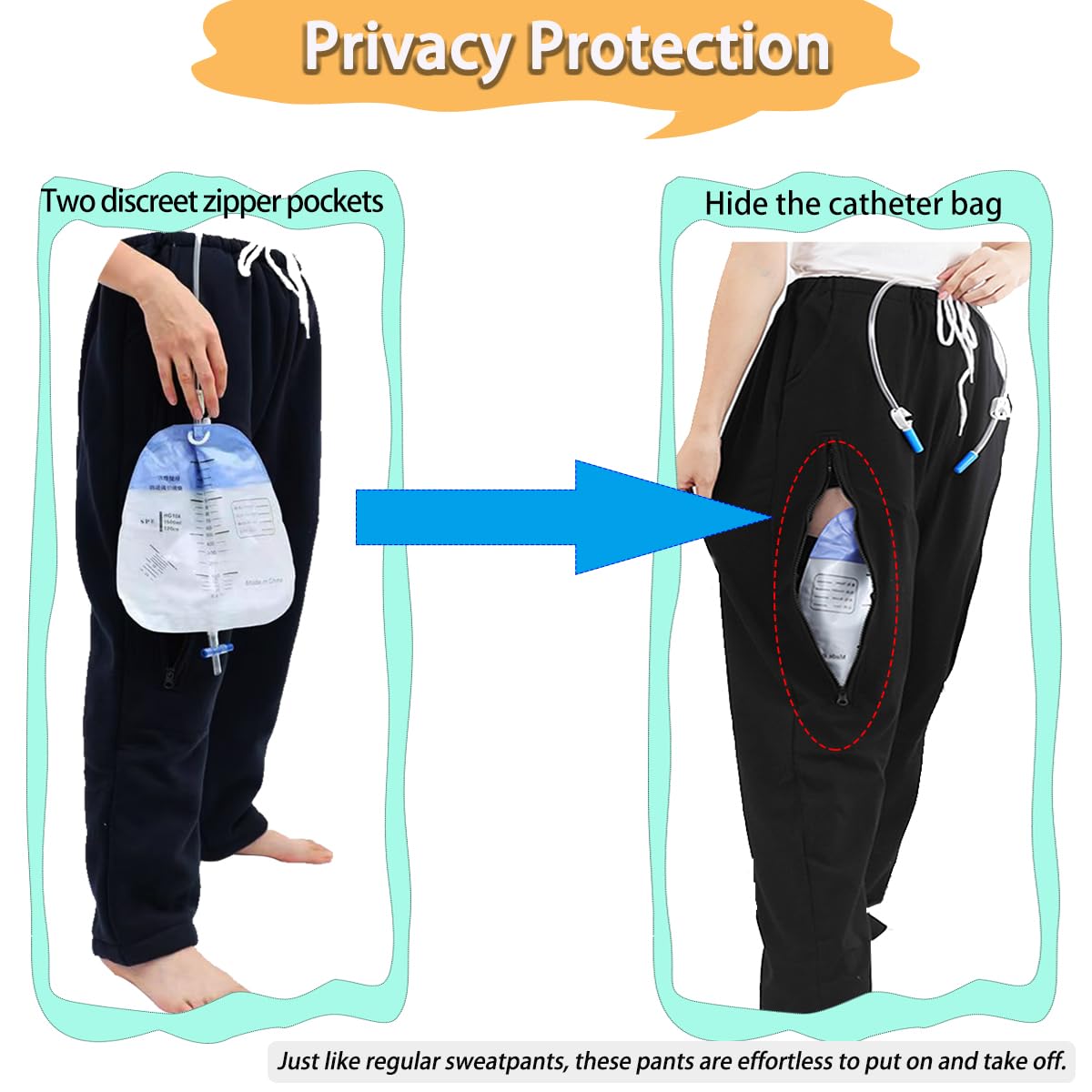 BOYUDZLTD catheter pants emphasize privacy with a discreet design for outings.