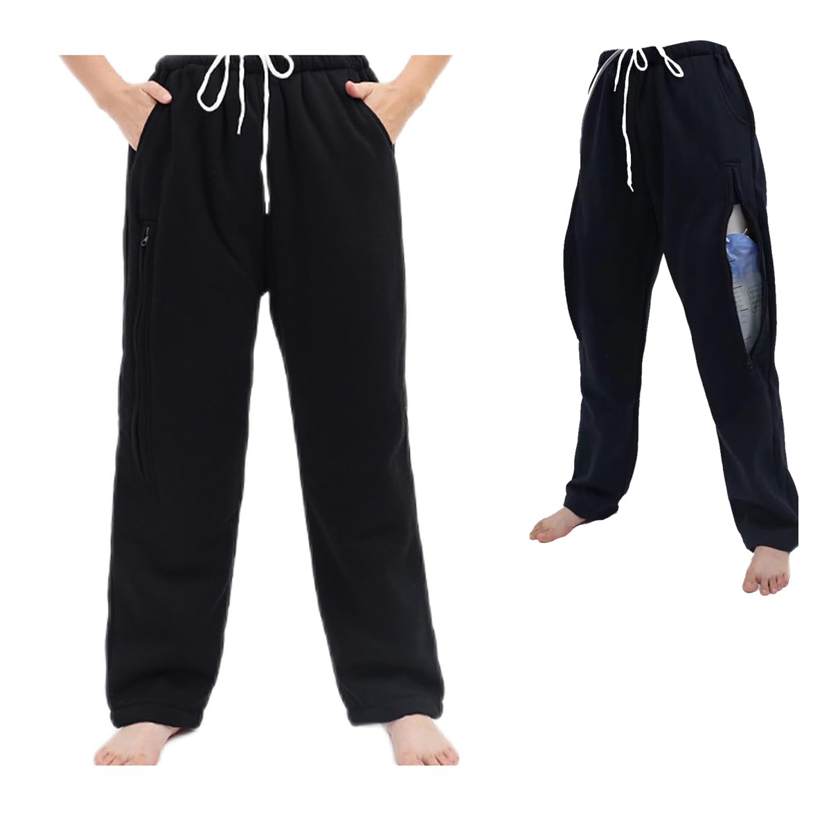 BOYUDZLTD catheter pants with zippered pockets for discreet leg bag access.